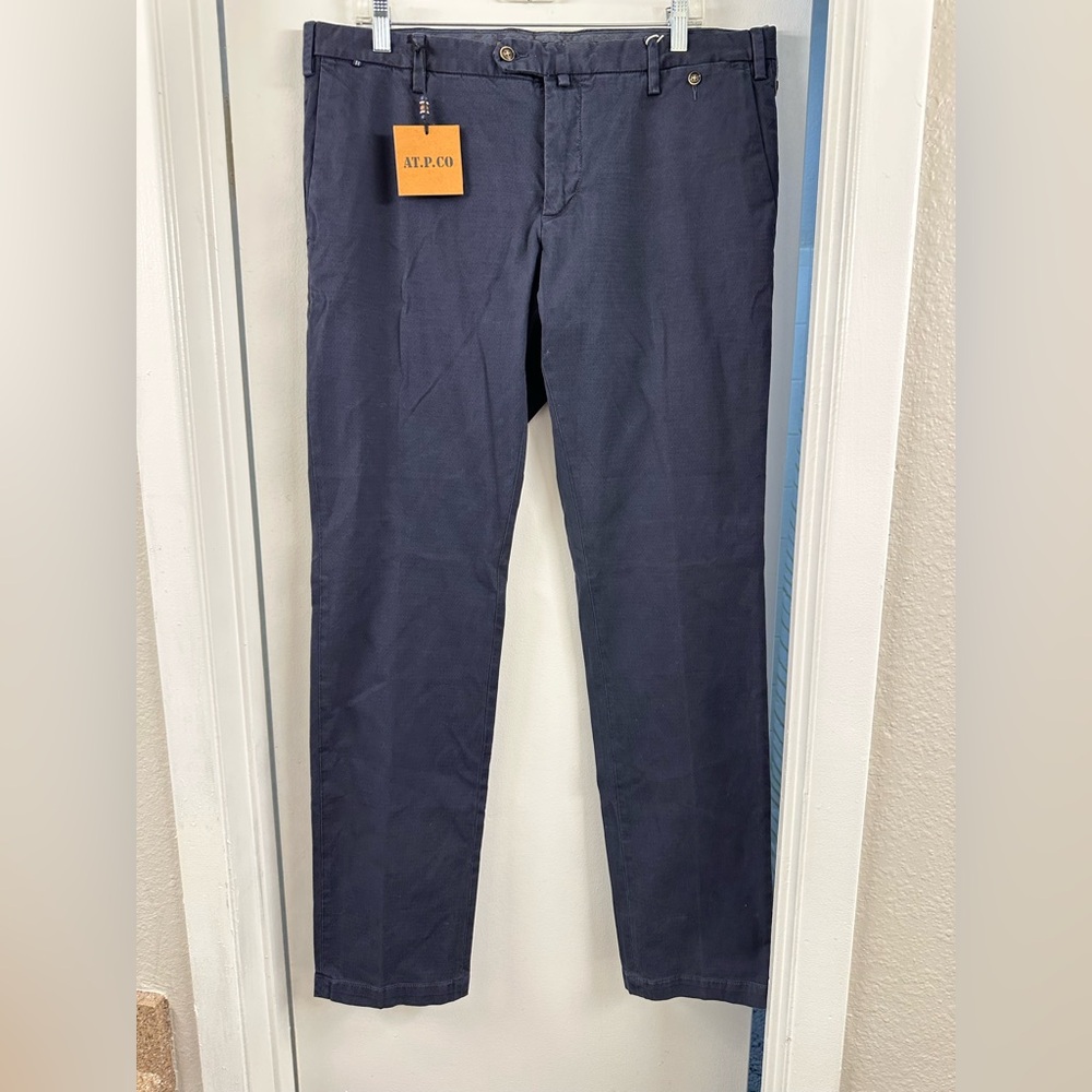 NWT AT.P.C. Men's Navy Pants Textured flat front IT size 52 US 36*34 regular fit